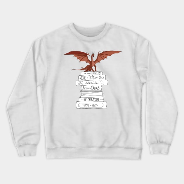 YA fantasy book stack and dragon Crewneck Sweatshirt by bookloversclub